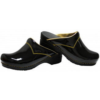 Sabot Personnalisé Femme Noir Vernis & OR - 2 coutures