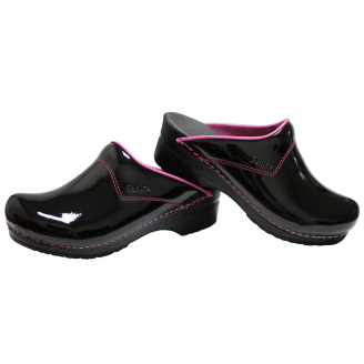 Sabot Personnalisé Fillette Noir Vernis & Fushia - 2 coutures